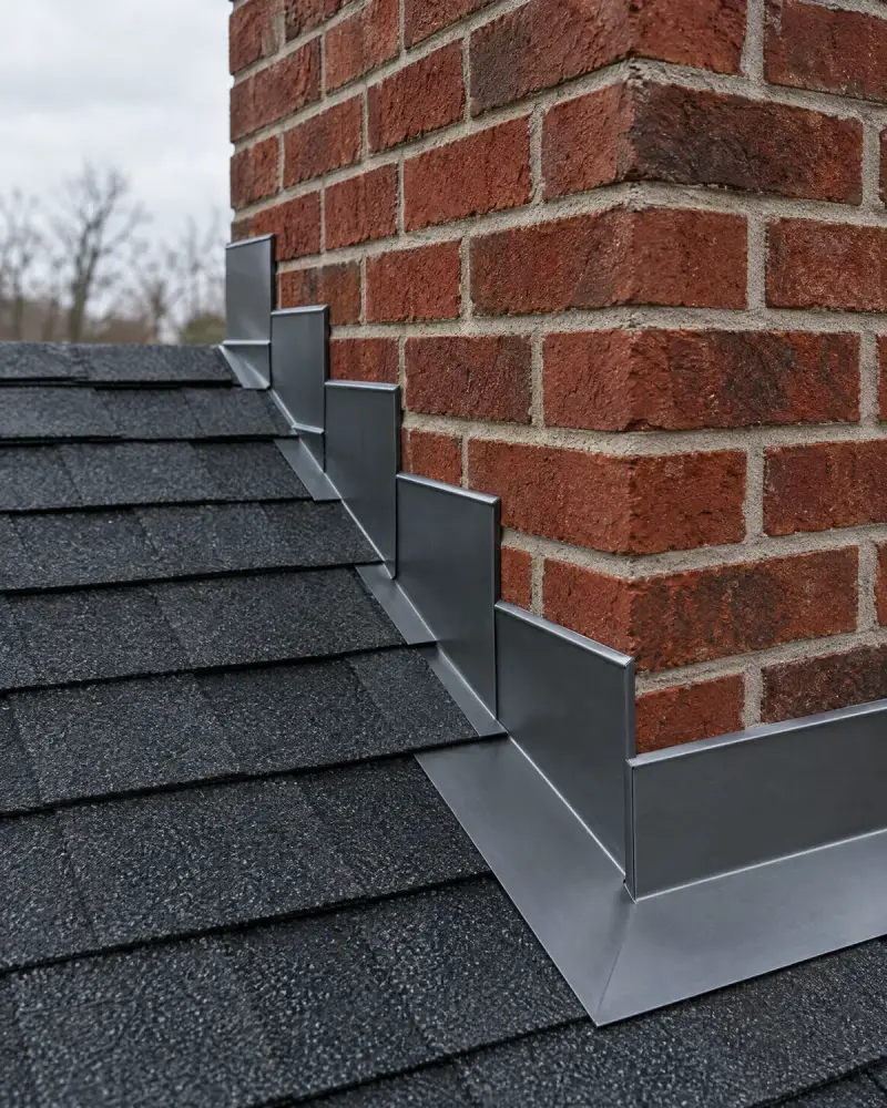 Step flashing at the chimney